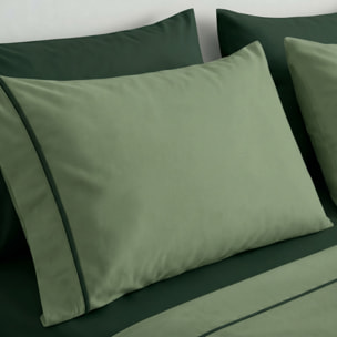 Completo Lenzuola in 100% Cotone con Piping Elegante, Set Letto Morbido e Traspirante con Lenzuolo Sopra, Sotto con Angoli Elasticizzati e Federa Coordinata