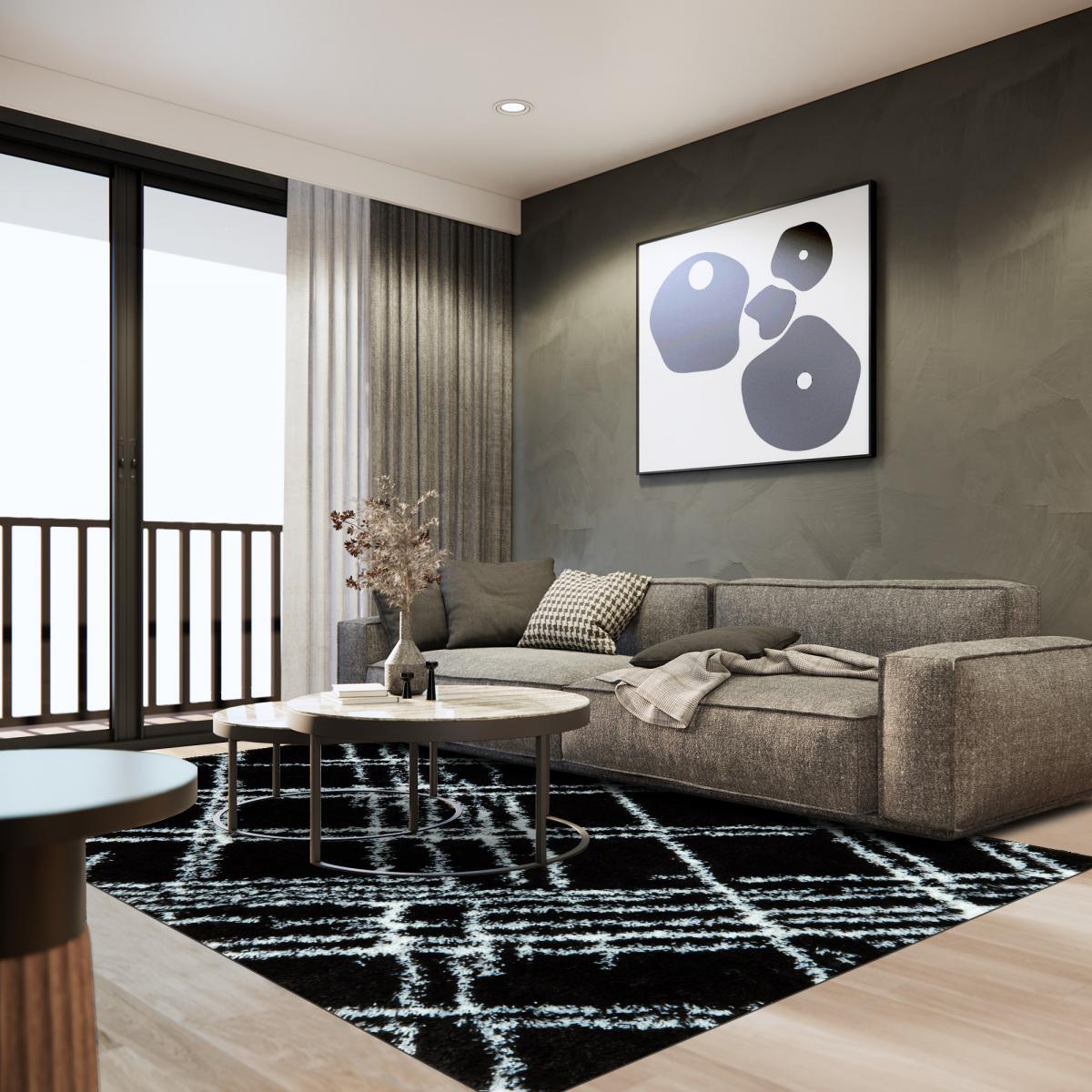 Tapis shaggy tissé motif géométrique RADO