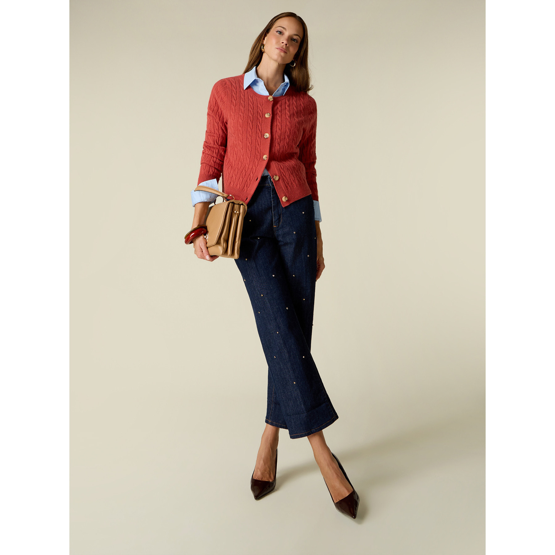 Oltre - Jeans cropped con cristalli - Blu
