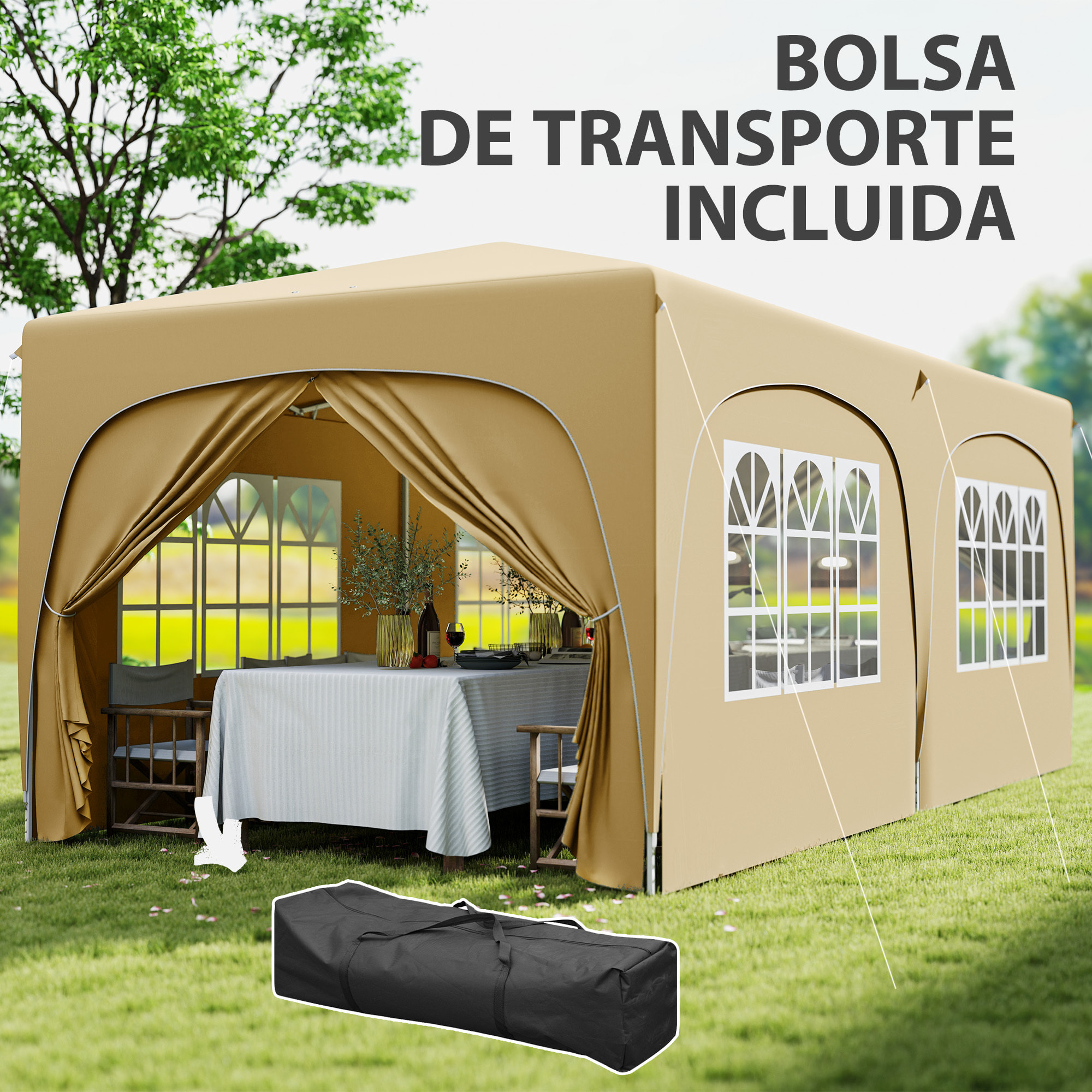 Carpa Plegable Gazebo 6x3 m Cenador Plegable con Altura Ajustable 6 Paredes Laterales Anti-UV y Bolsa de Transporte Pabellón de Jardín para Camping Fiestas