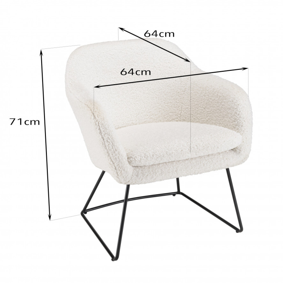 ALBANE - Fauteuil urban tissu bouclette blanc pieds évasés métal noir