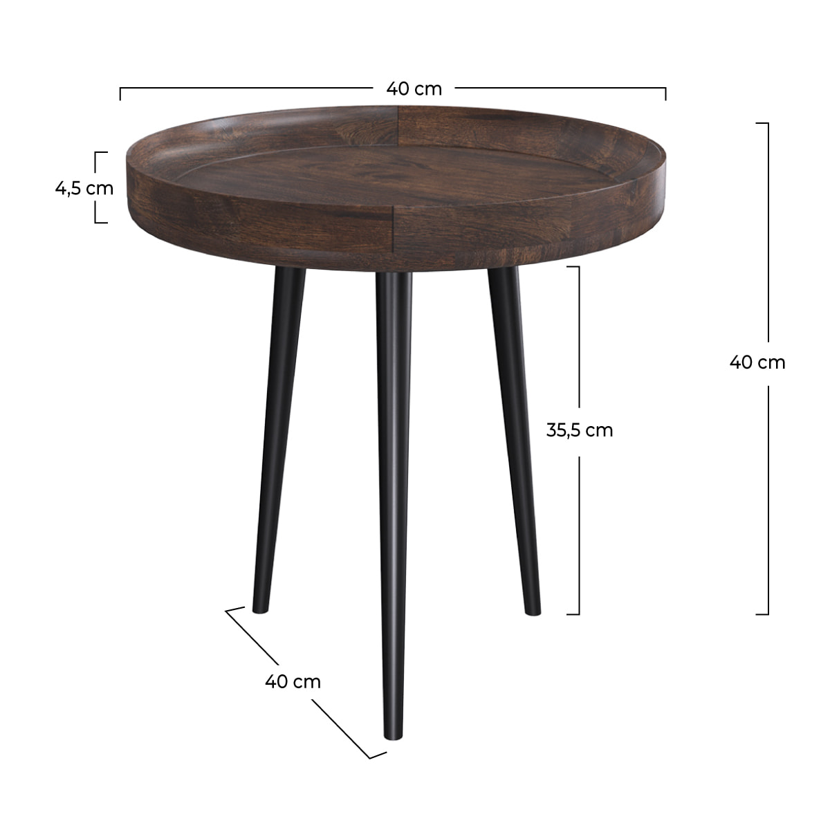 Table d'appoint ronde en bois de manguier foncé D40 cm - Palak