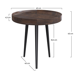 Table d'appoint ronde en bois de manguier foncé D40 cm - Palak
