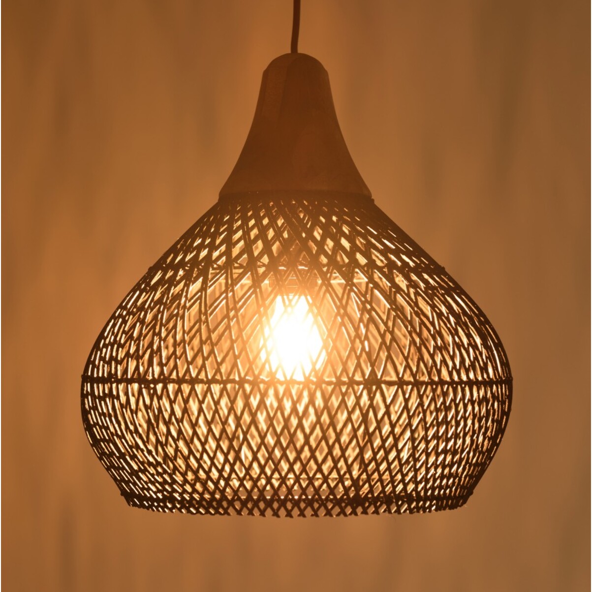 SIXTINE - Suspension 'cloche' 40x40cm en rotin couleur noire et teck