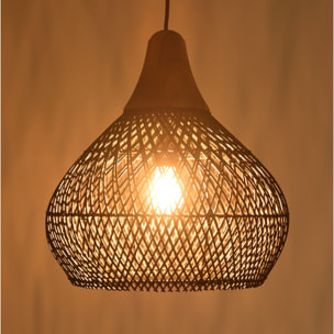 SIXTINE - Suspension 'cloche' 40x40cm en rotin couleur noire et teck