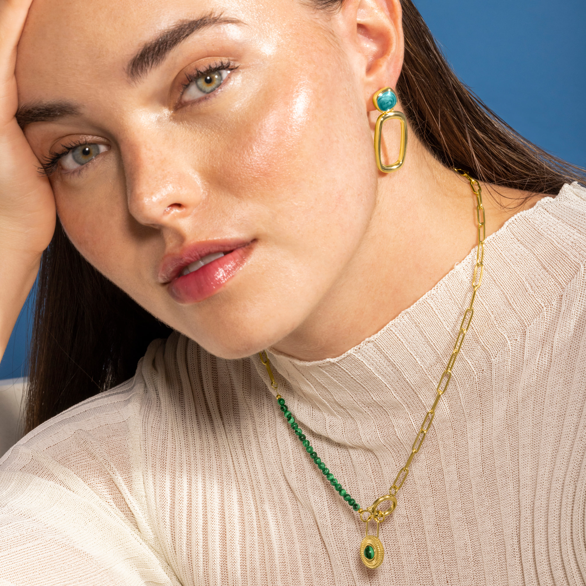 Collar de Malaquita acabado en oro amarillo de 18K- Mossir