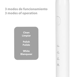 Cepillo dental eléctrico sónico ET02. Modos limpiar, pulir y blanquear. Incluye 4 cabezales.