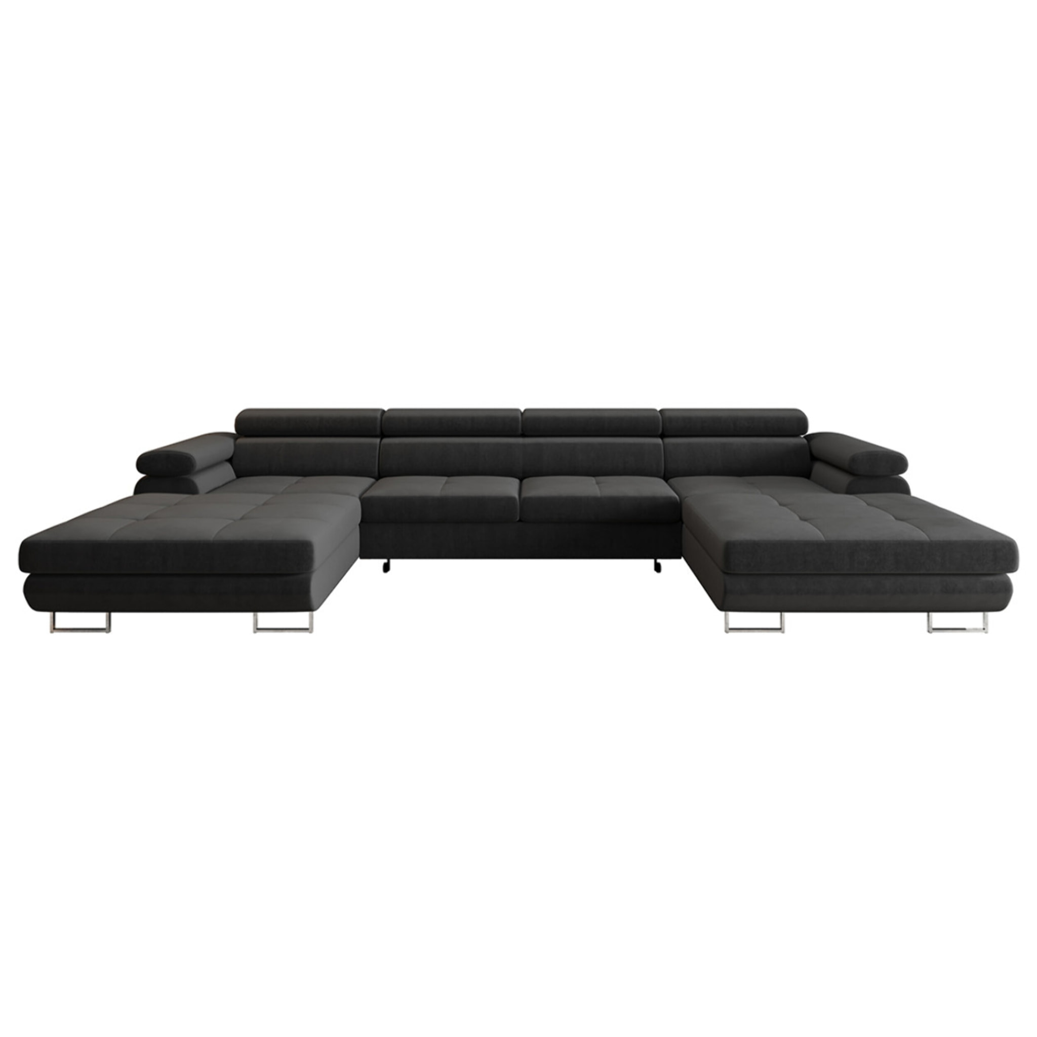 Ayden - Canapé panoramique en U 7 places convertible avec coffre et têtières réglables en tissu - Gris