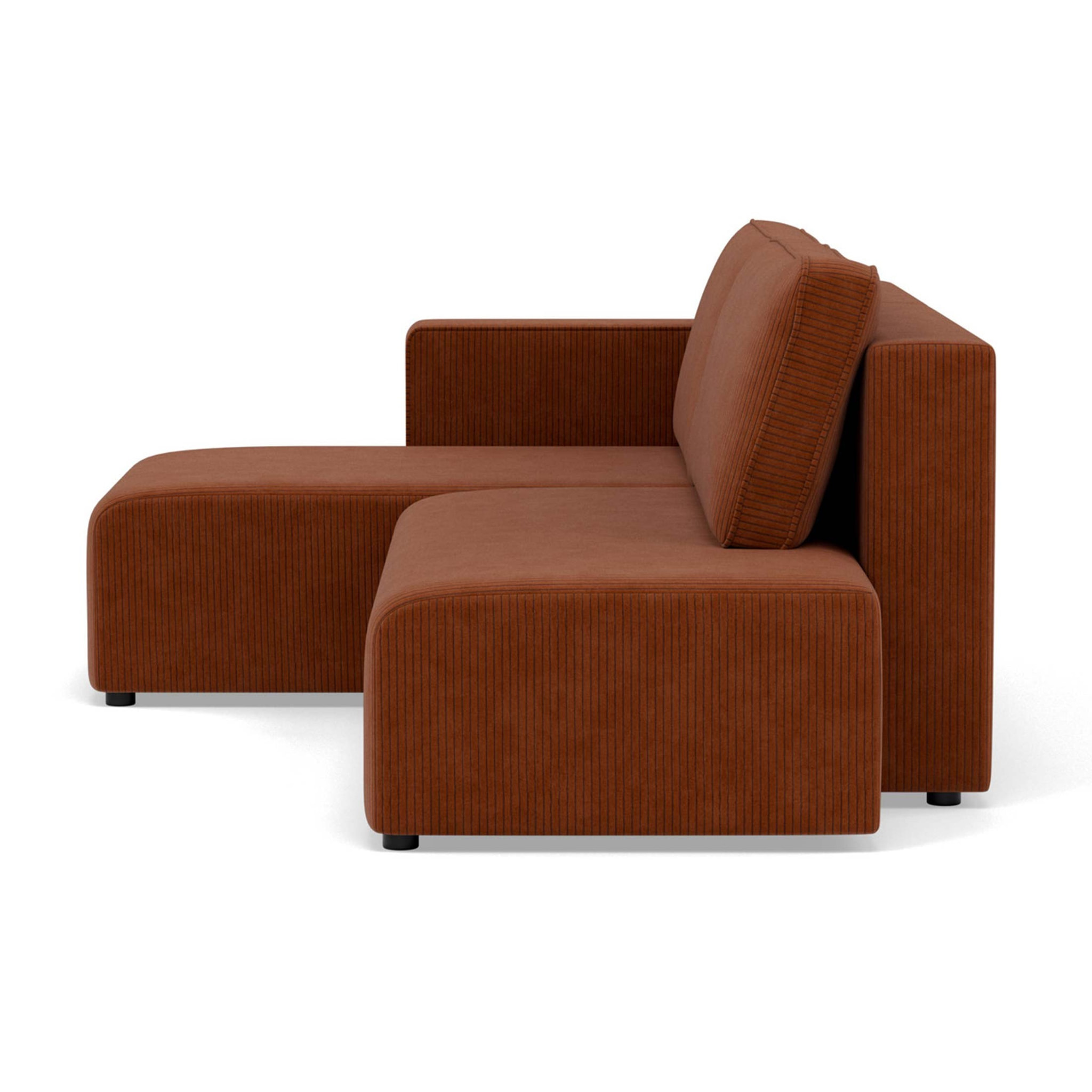 Topaze - canapé d'angle gauche 4 places convertible avec coffre sans accoudoir en velours côtelé - Terracotta