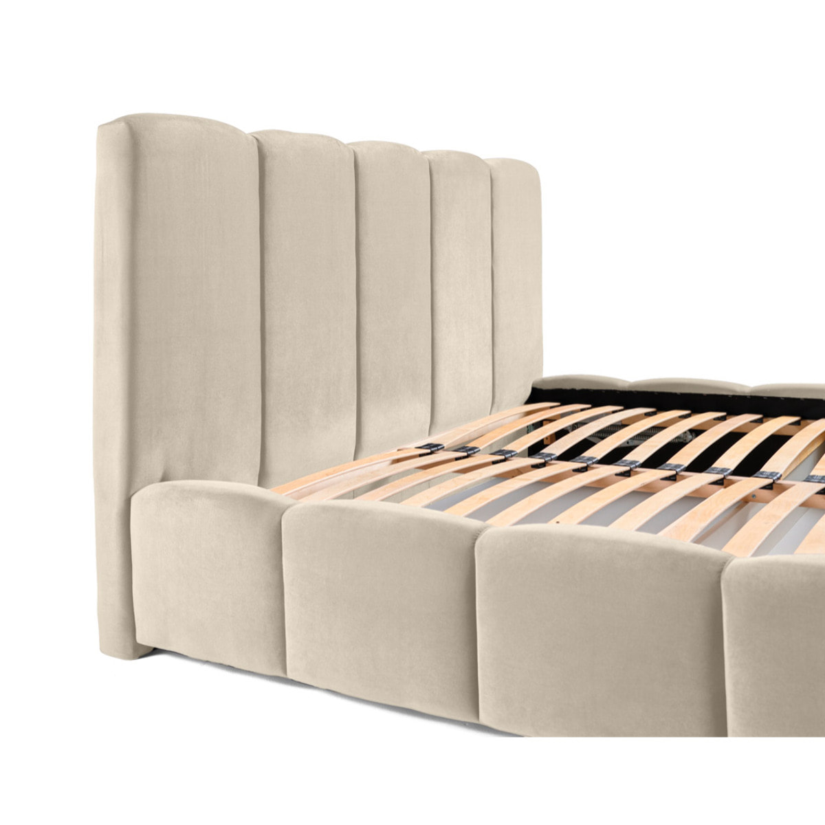 Torreon - lit coffre - 140x200 - sommier inclus - en velours - Beige