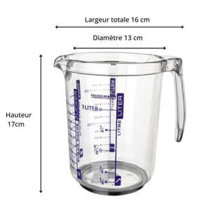 Verre doseur 1L en plastique de haute qualité Fackelmann