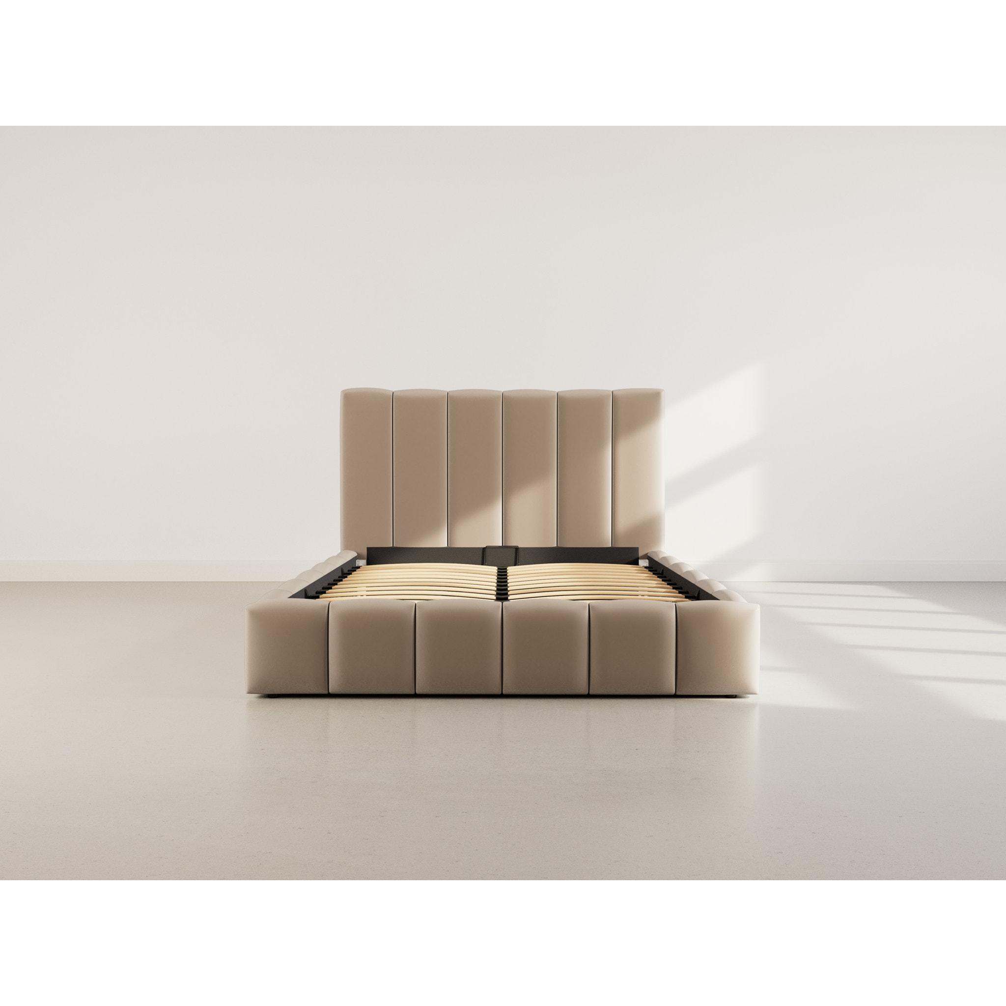 Mermaid - lit coffre - 160x200 cm - en velours - sommier inclus - Taupe