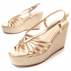 Sandalias de Cuña - Dorado - Altura: 12 cm