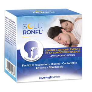 NUTRIEXPERT - Soluronfl' Dispositif Nasal Anti-Ronflements - Facilite la respiration instantanément - Réduit les ronflements - 4 tailles d'embouts - Marque Française