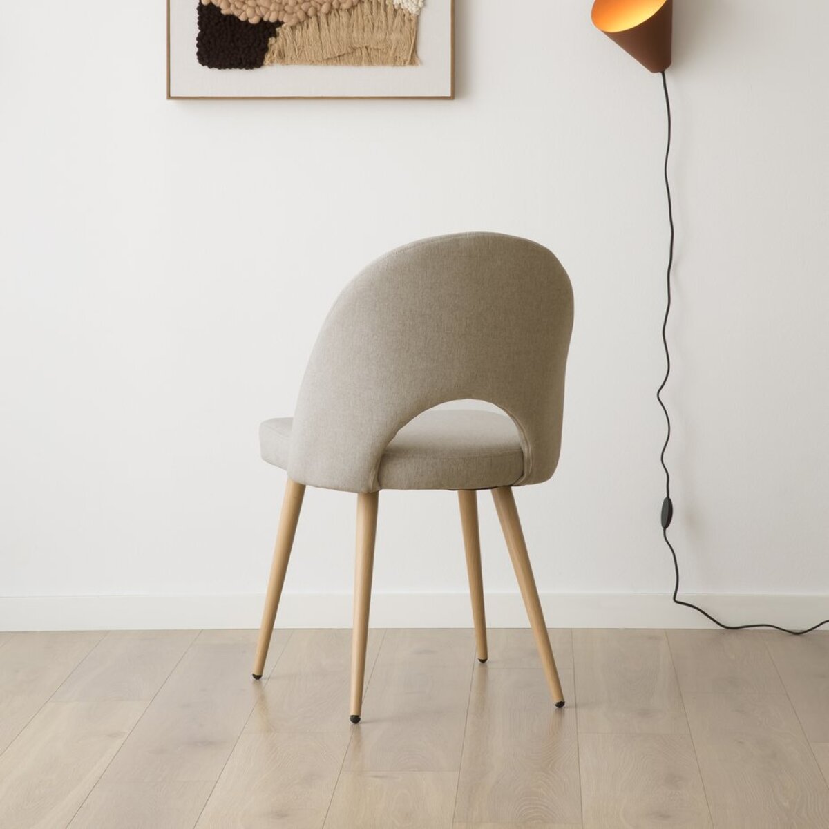 Chaise rembourrée Onna -tissu et bois-couleur beige 52 x 85 x 59 cm