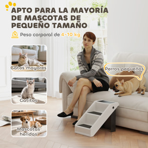 Escalera para Perros Plegable de 3 Peldaños, Portátil, Escalera para Mascotas Mayores, Perros Pequeños, Gatos, para Cama, Sofá, 53x30,5x36,5 cm, Blanco Crema