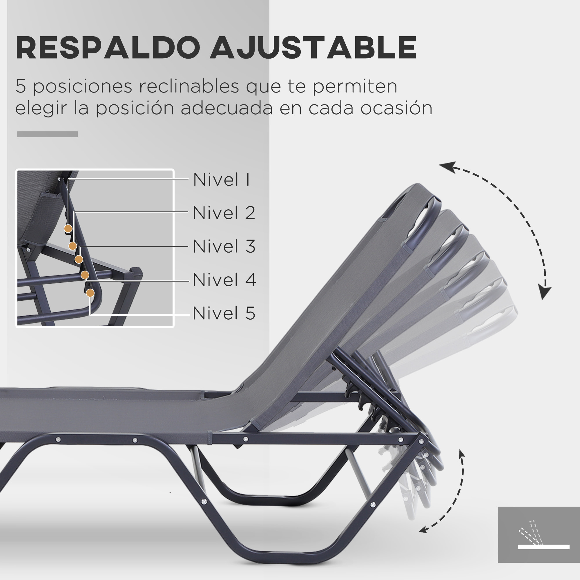 Tumbona de Jardín con Respaldo Ajustable en 5 Posiciones Aluminio Exterior Gris