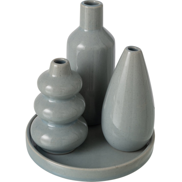 J-Line Vase soliflore - porcelaine - gris - set de 4