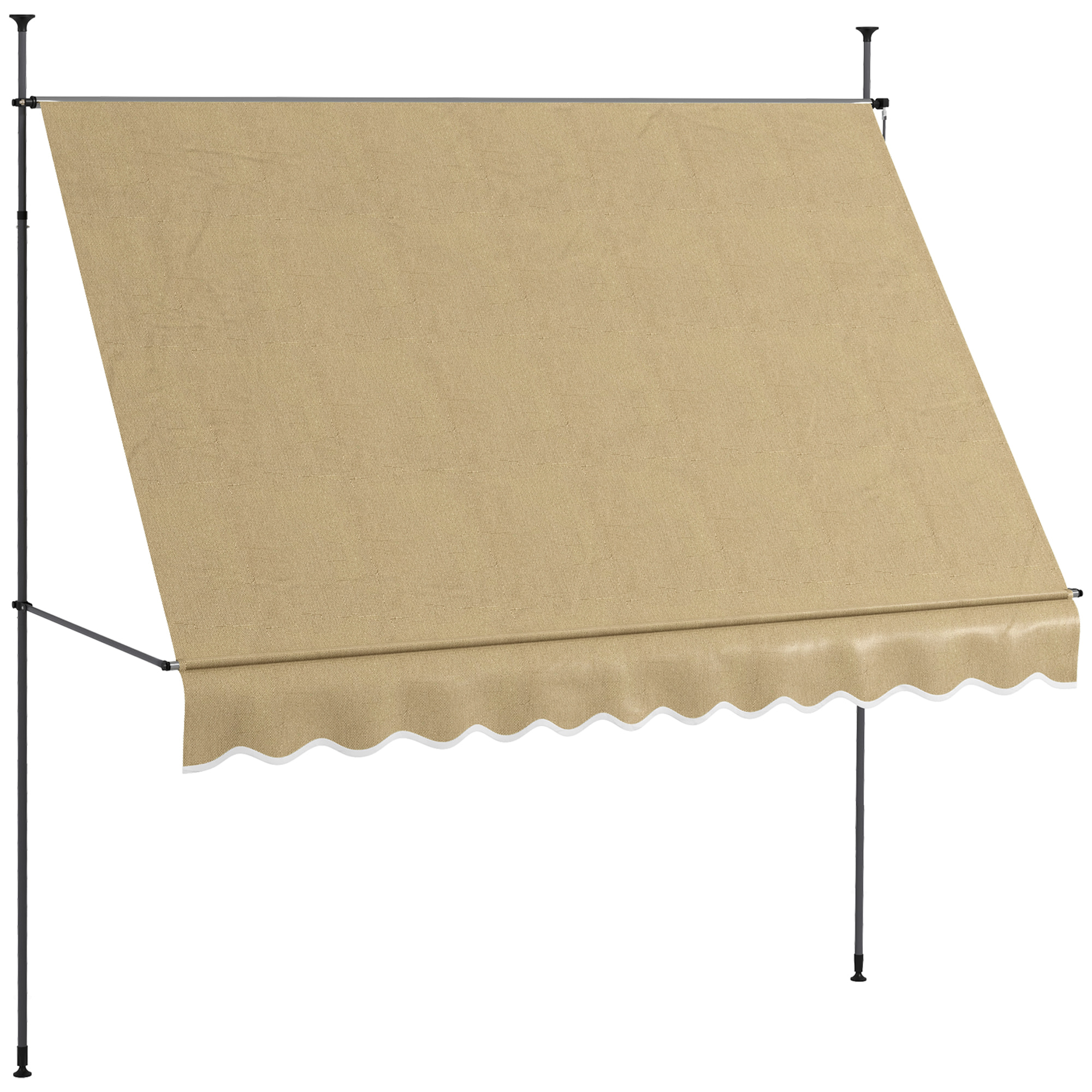 Toldo Manual Retráctil 3x1,2 m Toldo Exterior Terraza Enrollable Altura Ajustable con Manivela 210-300 cm Sin Taladro Protección UV30+ para Balcón Jardín Beige