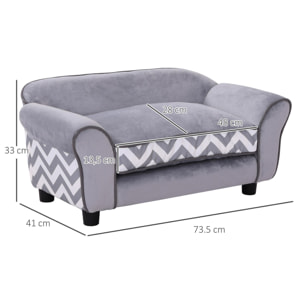 Sofá para Mascotas de Madera PVC Espuma 73,5x41x33cm Gris