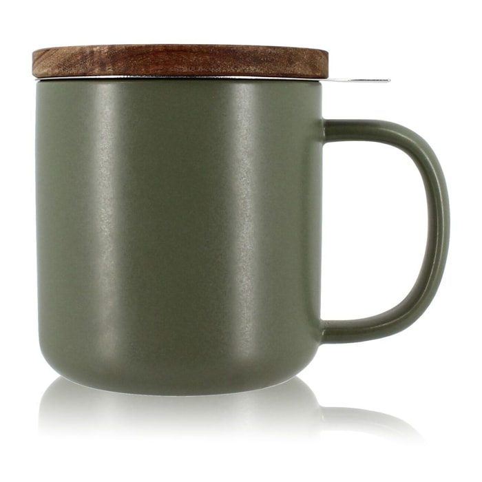 Tisanière en grès vert avec couvercle en bois d'acacia 300ml JULIET