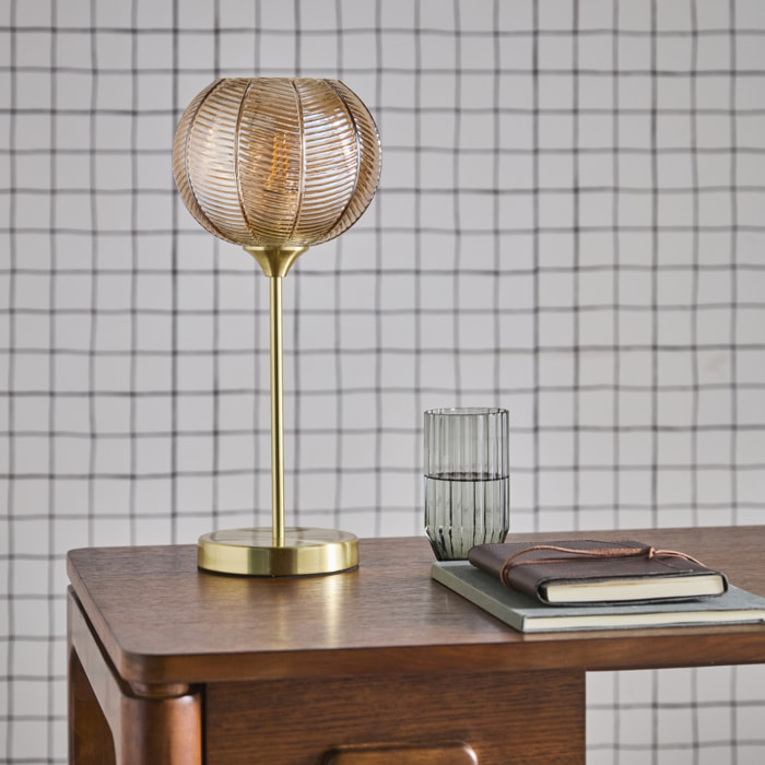 Lampe à poser métal et verre effet cristal Basile ambre Ø 20cm