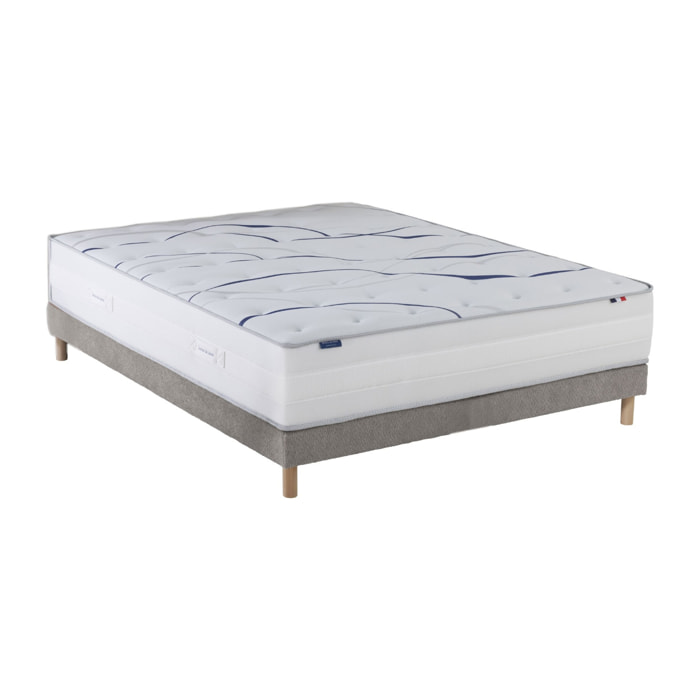 Ensemble matelas mémoire de forme MEMORIA + sommier, chenille bouclettes Gris clair