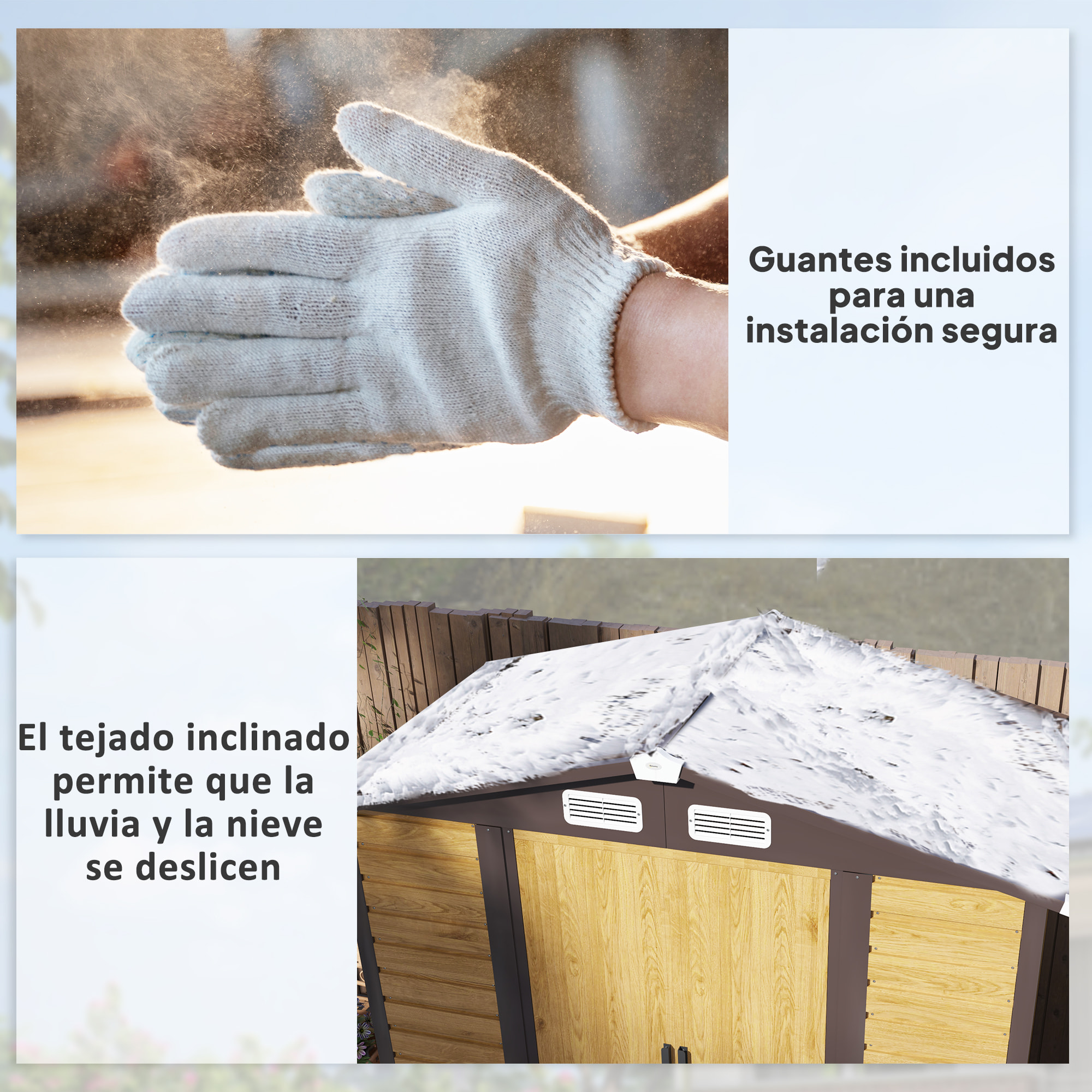 Caseta de Jardín Exterior 2,36m² 213x120x194 cm Cobertizo de Jardín Exterior con Base Refuerzo (Suelo NO Incluido) Puertas Correderas Dobles Candado Ventanas Roble