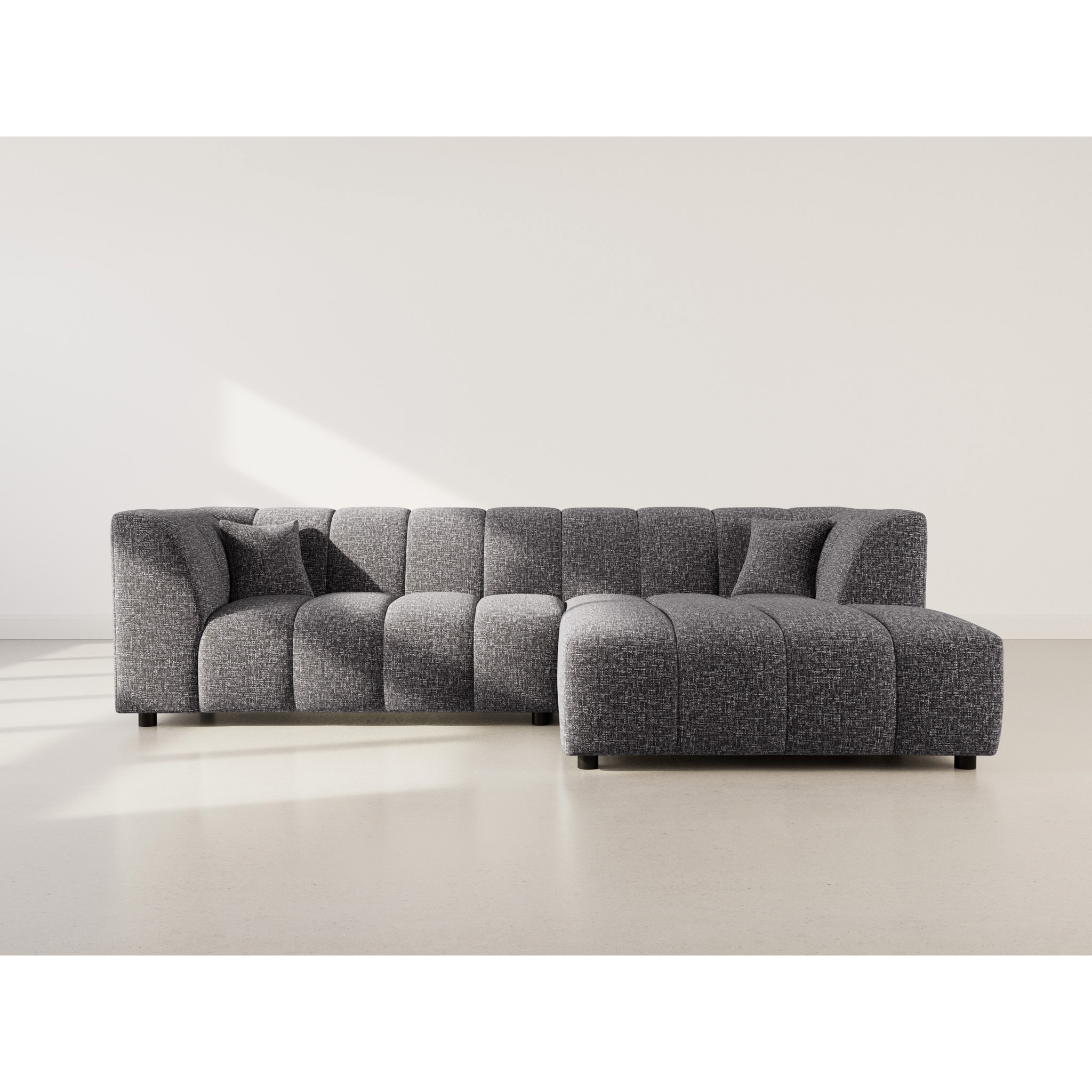 Curtis - canapé d'angle droit 4 places avec accoudoir en tissu texturé - Gris foncé