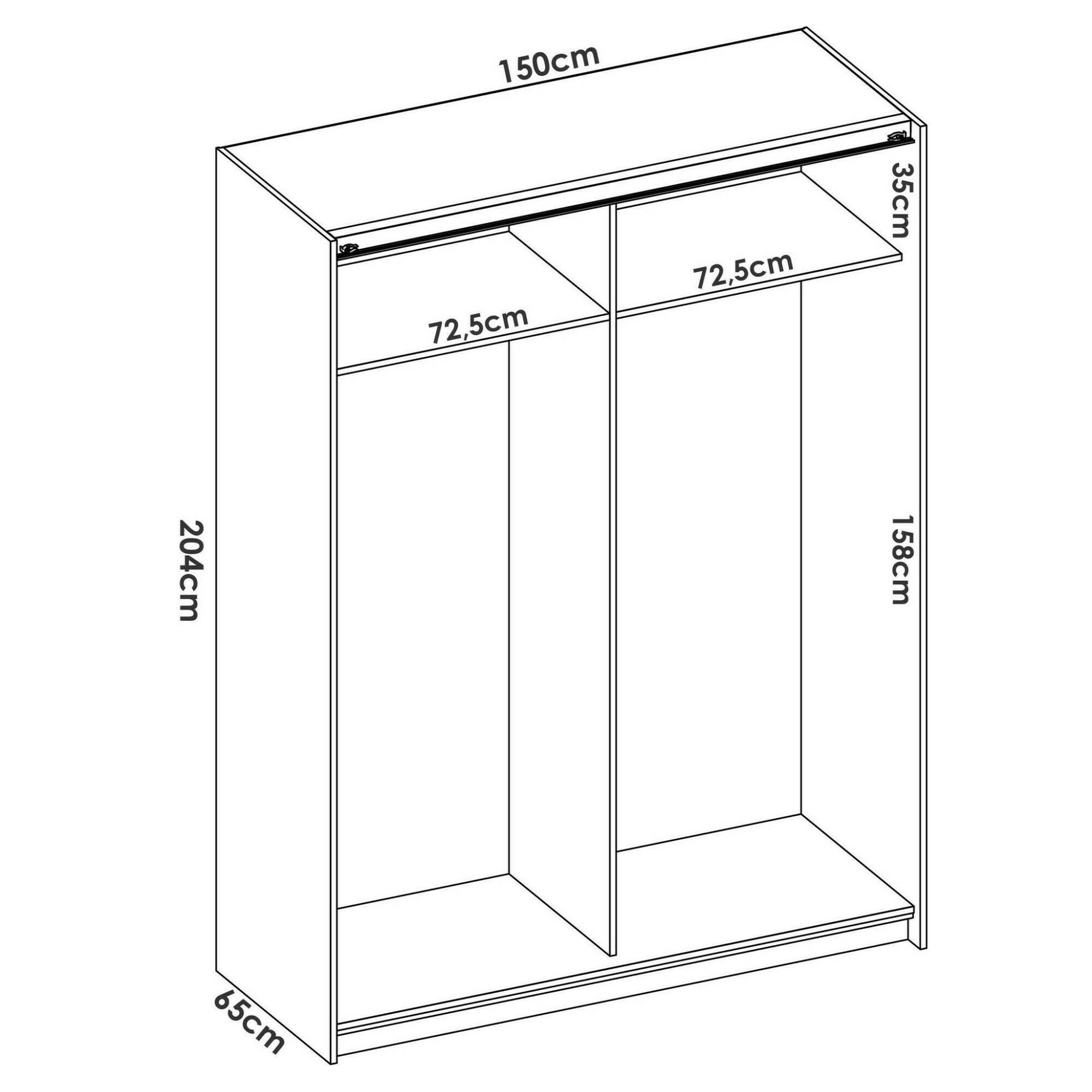 Guardaroba Nuptse, Mobile appendiabiti per camera da letto, Armadio a 2 ante scorrevoli, 150x65h204 cm, Bianco