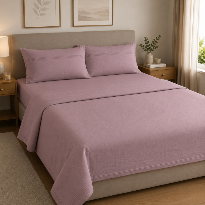 HERMET Completo Letto Matrimoniale Volga Malva 100% Cotone 240x290 cm
