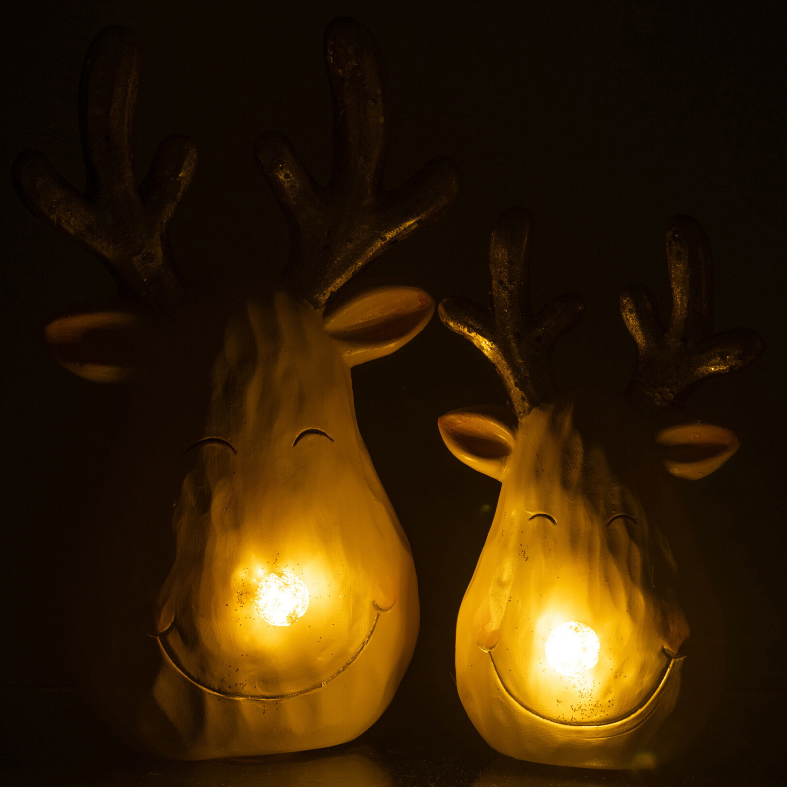 J-Line figurine Tête de Renne - céramique - mix - large - 2 pièces - lumières LED