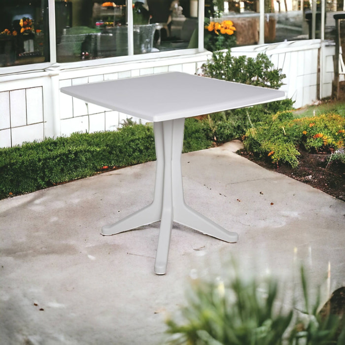 Tavolo da esterno Agostini, Ripiano quadrato fisso, Tavolino da giardino multiuso, 100% Made in Italy, 70x70h72 cm, Bianco