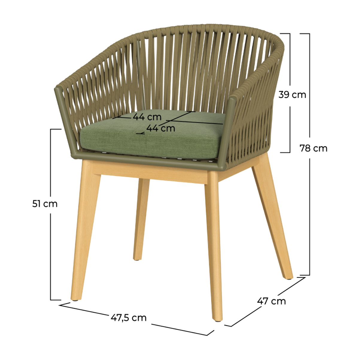 Chaise de jardin Olive en tissu vert et bois