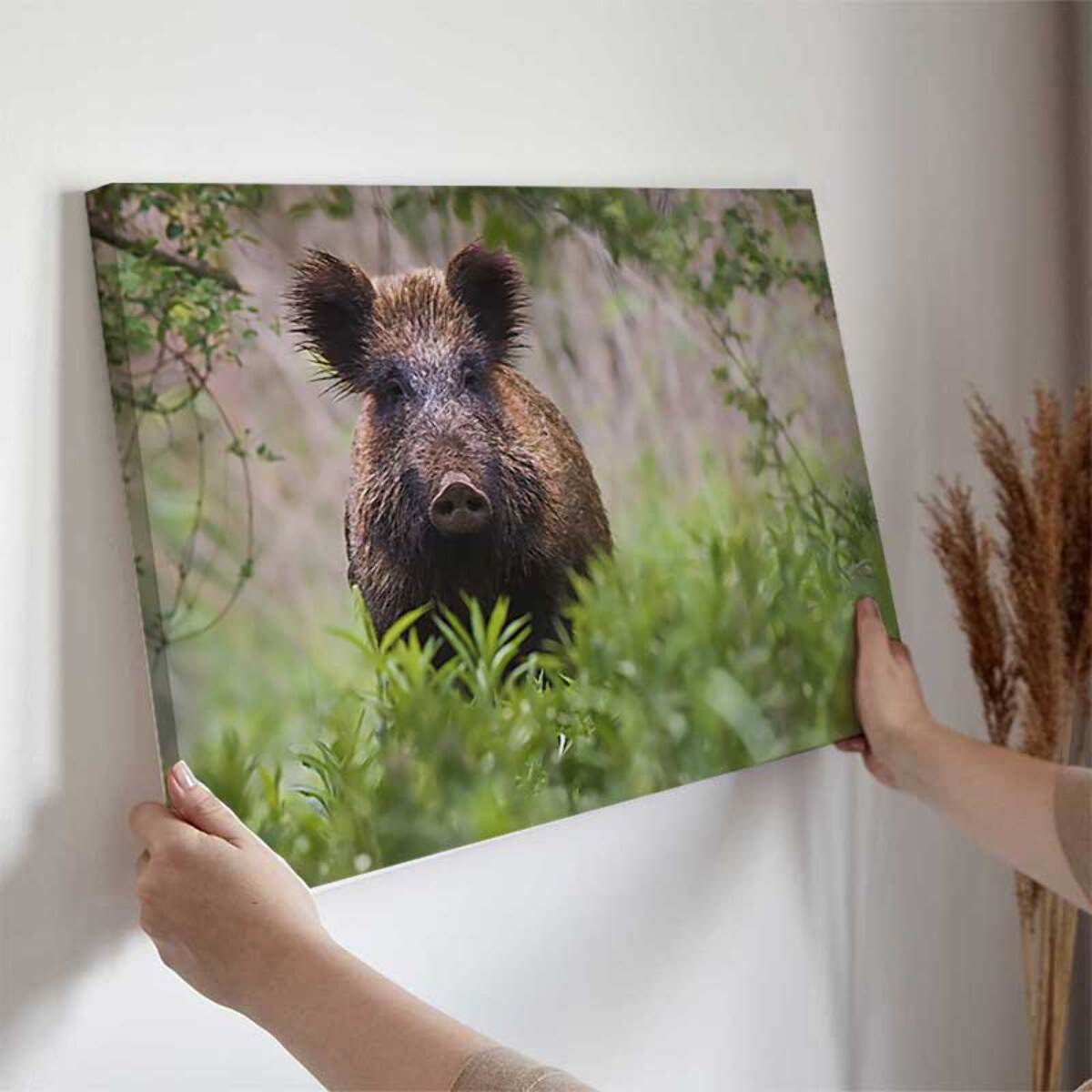 Tableau sanglier sauvage dans la forêt verdoyante Toile imprimée