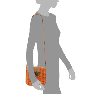 IRIA QUINTANA Borsa a tracolla da donna Empoli. Tessuto di paglia in pelle sintetica PU. 18x7x17 cm. Arancia