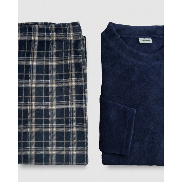 Pijama coral cuadro brais burdeos