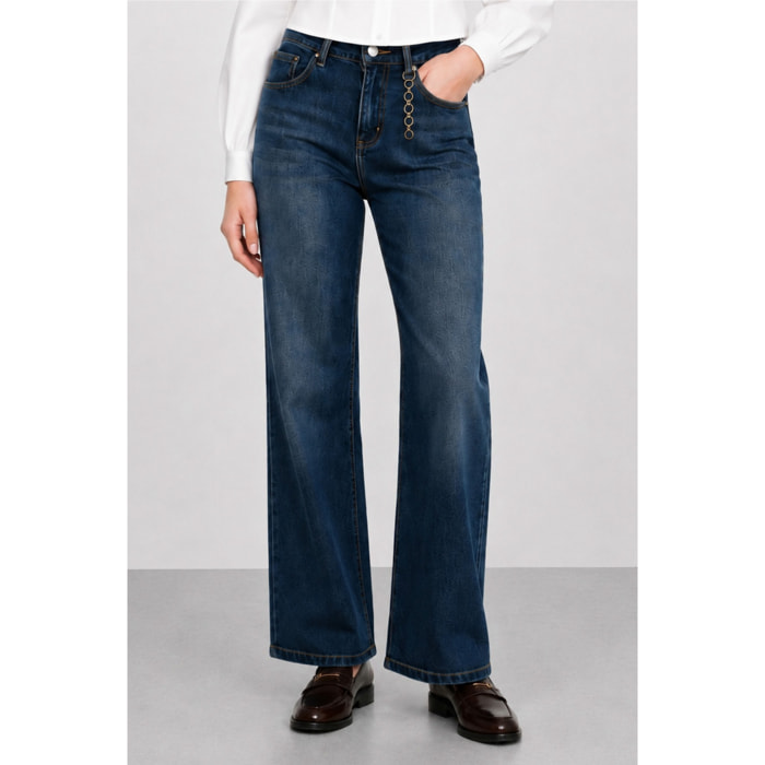 Kocca - Jeans a vita alta e gamba larga con dettaglio a catena Donna