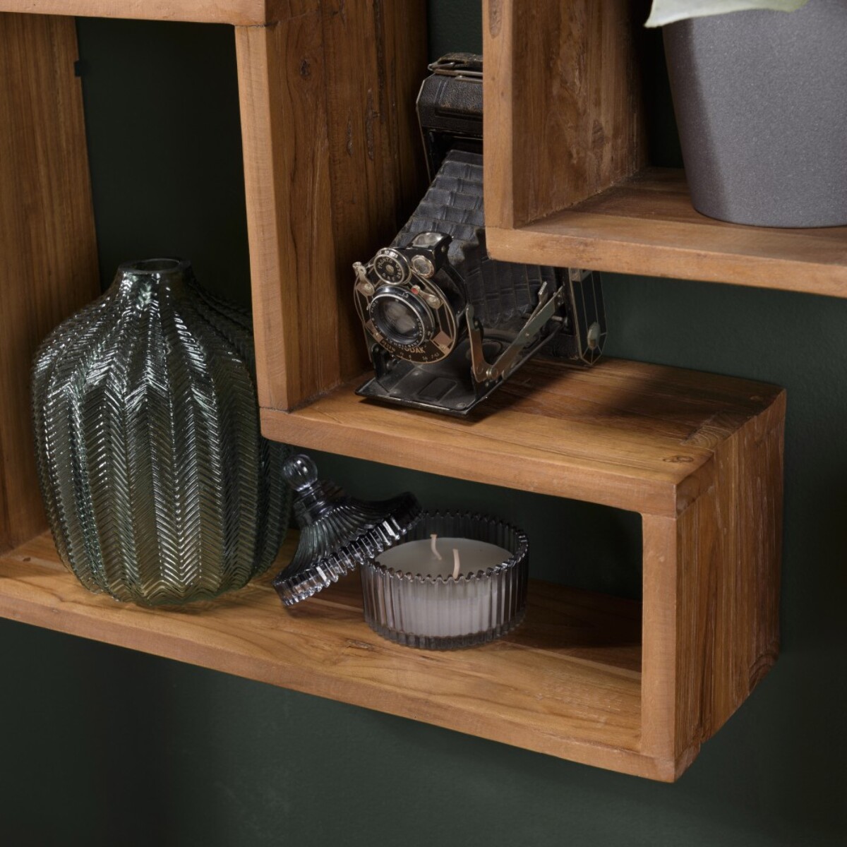 SIXTINE - Étagère murale marron forme 'L' 1 niche bois teck recyclé