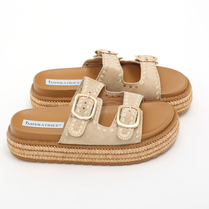 Sandali platform in simil pelle con fibbie color oro