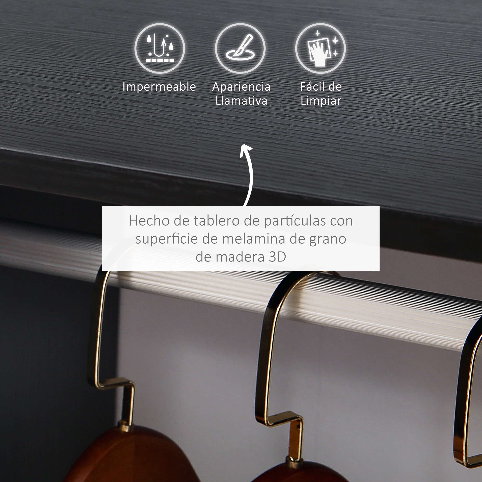 Armario Ropero con Ruedas Armario para Ropa con Barra Estantes Abiertos Organizador para Colgar Ropa de Dormitorio 60x40x128 cm Negro