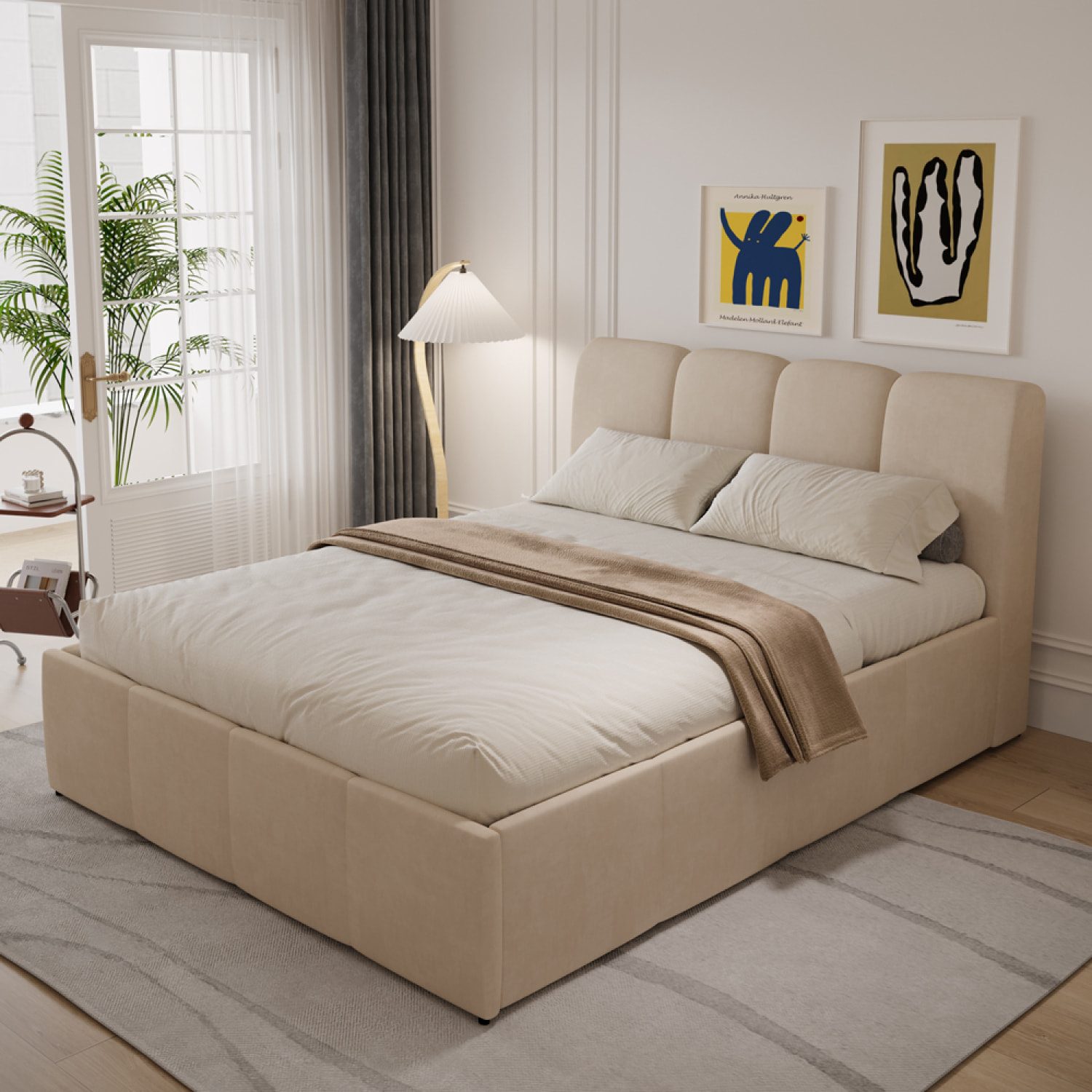 MOORE Lit nuage coffre 160x200cm velours beige
