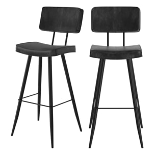 Lot de 2 chaises de bar grises/noires en cuir synthétique 75.5 cm - Texas