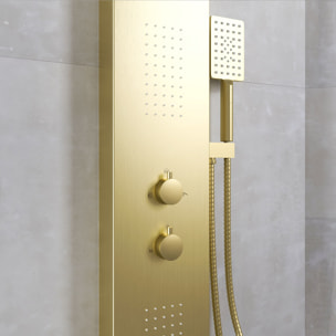 Colonne de douche Effet Pluie - 140x20cm - Acier inoxydable Or brossé