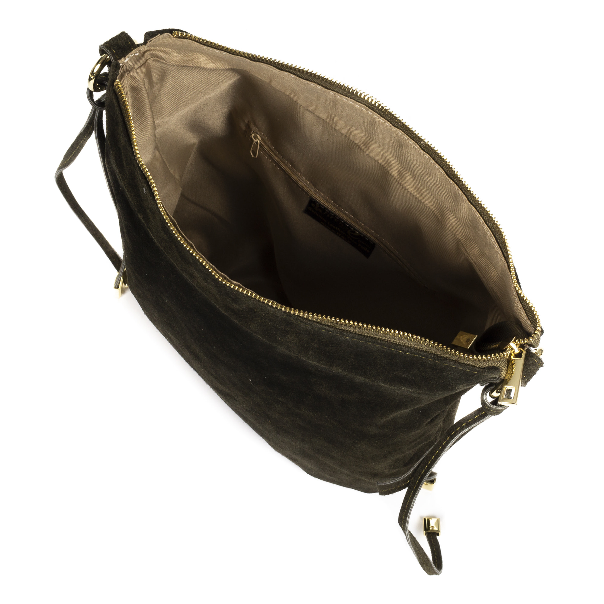 FIRENZE ARTEGIANI Borsa a Spalla da Donna Acquacanina. Vera Pelle Scamosciata Made in Italy 33x4,5x35 Cm. Colore: verde scuro