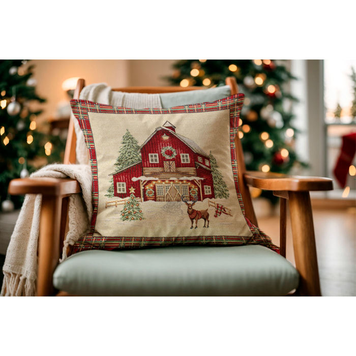 COPPIA CUSCINI NATALIZI JACQUARD SFODERABILI 50X50 CM RED COTTAGE
