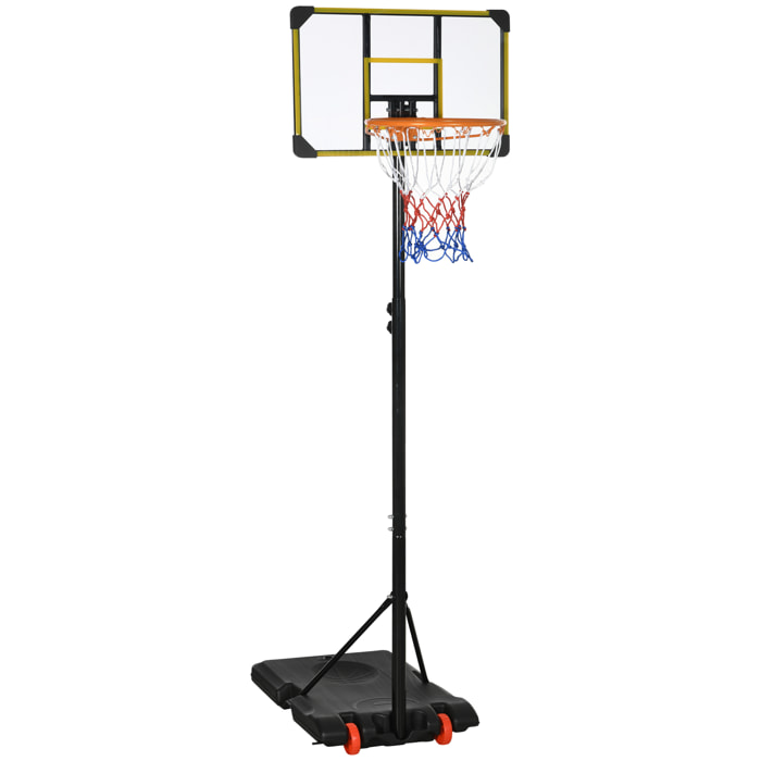 Canasta de Baloncesto Altura Ajustable 178-208 cm con Ruedas Aro de Baloncesto para Niños de +6 Años con Base Rellenable para Exterior 75x56x210-240 cm Amarillo y Negro