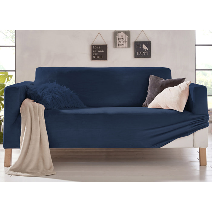 Copripoltrona Elasticizzato In Tinta Unita Effetto Velluto Modello Morbidissimo Colore Blu