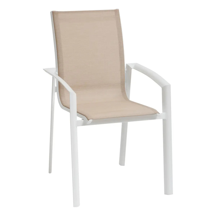 Fauteuil de jardin empilable "Axant" lin & blanc en aluminium traité époxy