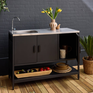 Cuisine d'extérieure en acier noir avec évier L120cm